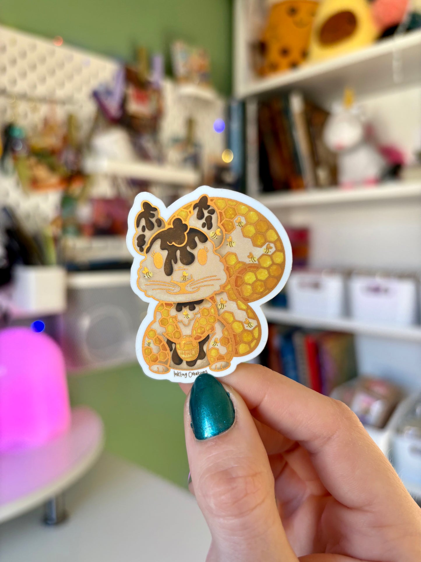 Amber the Honeycomb Squirrel Sticker | A Sweet Glow with an Orange Pearlescent Shine! 🍯✨
