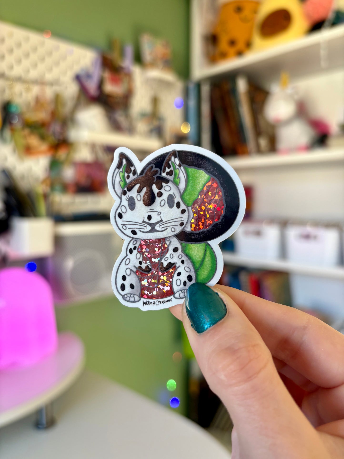Nori the Sushi Squirrel Sticker | A Sparkling Touch of Pink Glitter Delight! 🍣✨